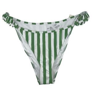 Aerie Green and White Strip Cheekiest Bikini Bottom Size Large NWT